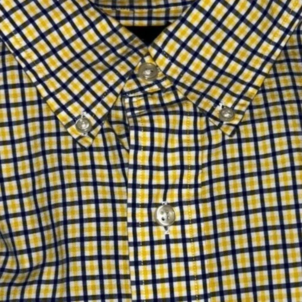 Polo Ralph Lauren Shirt Large Men's Yellow Navy‎ Check Classic Fit Button Down